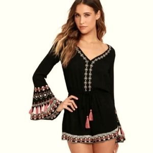 Lulus Haitus Black Embroidered Romper Sz M